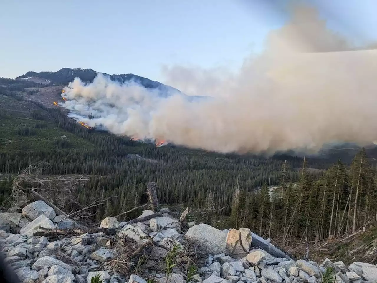 Wildfire near Sayward still out of control, smoke eases