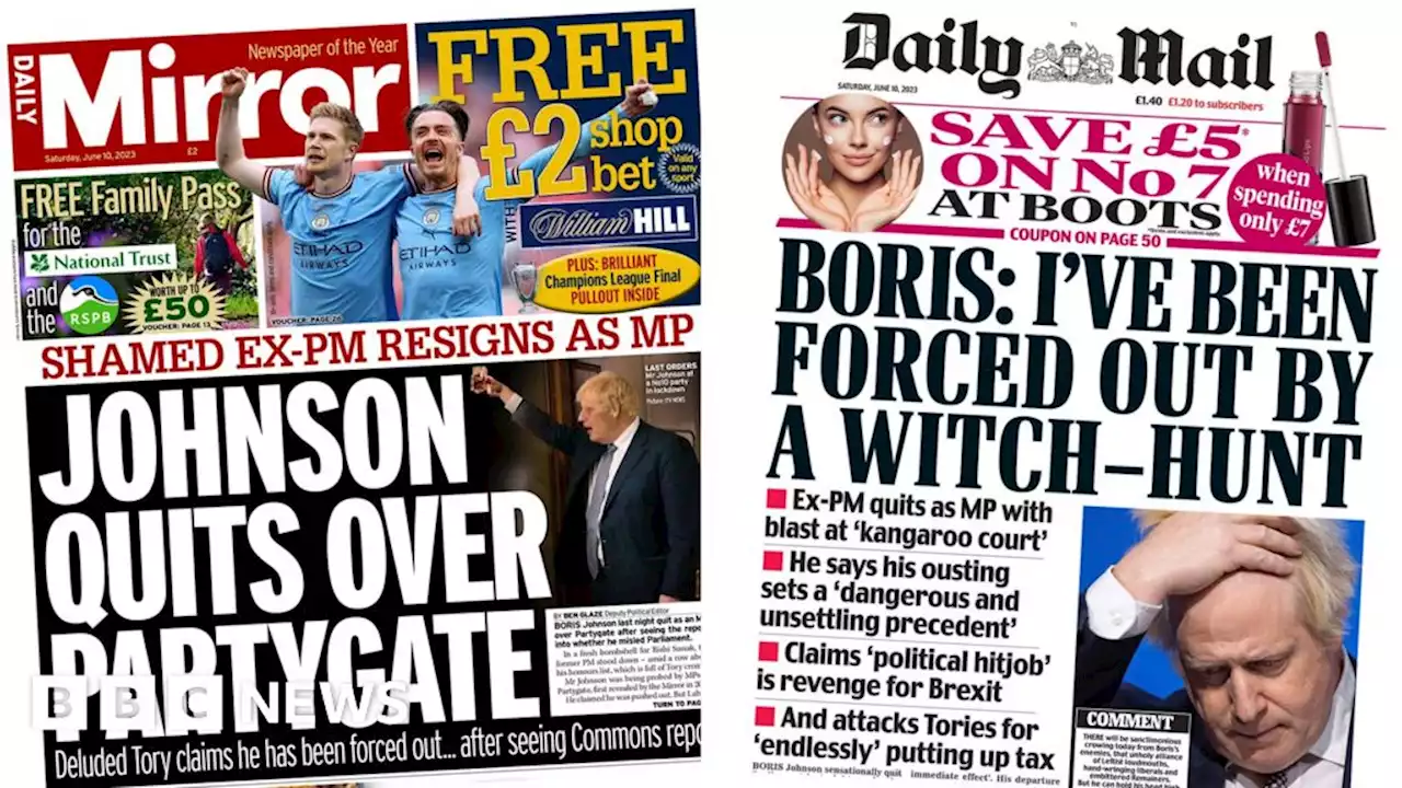 Newspaper headlines: 'Johnson quits over Partygate'