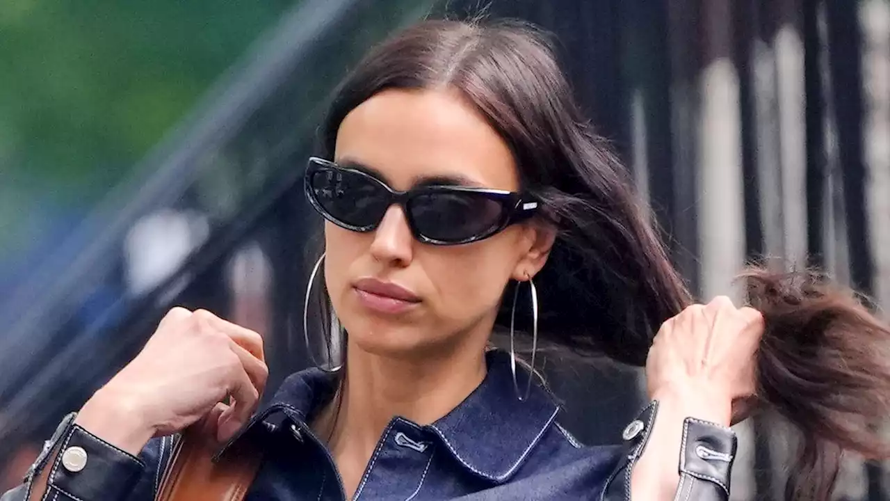 Irina Shayk Just Went Shirtless With Her Low-Rise Denim and Leather Look