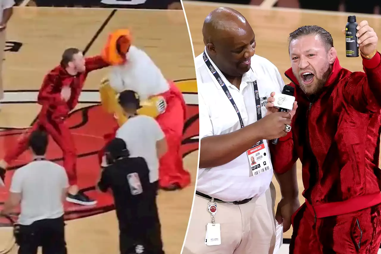 Conor McGregor booed off court, knocks out Heat mascot at NBA Finals