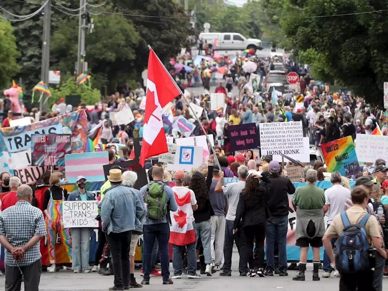 PHOTOS: Transgender rights supporters rally against anti-'gender ideology' activist, protesters near Ottawa schools