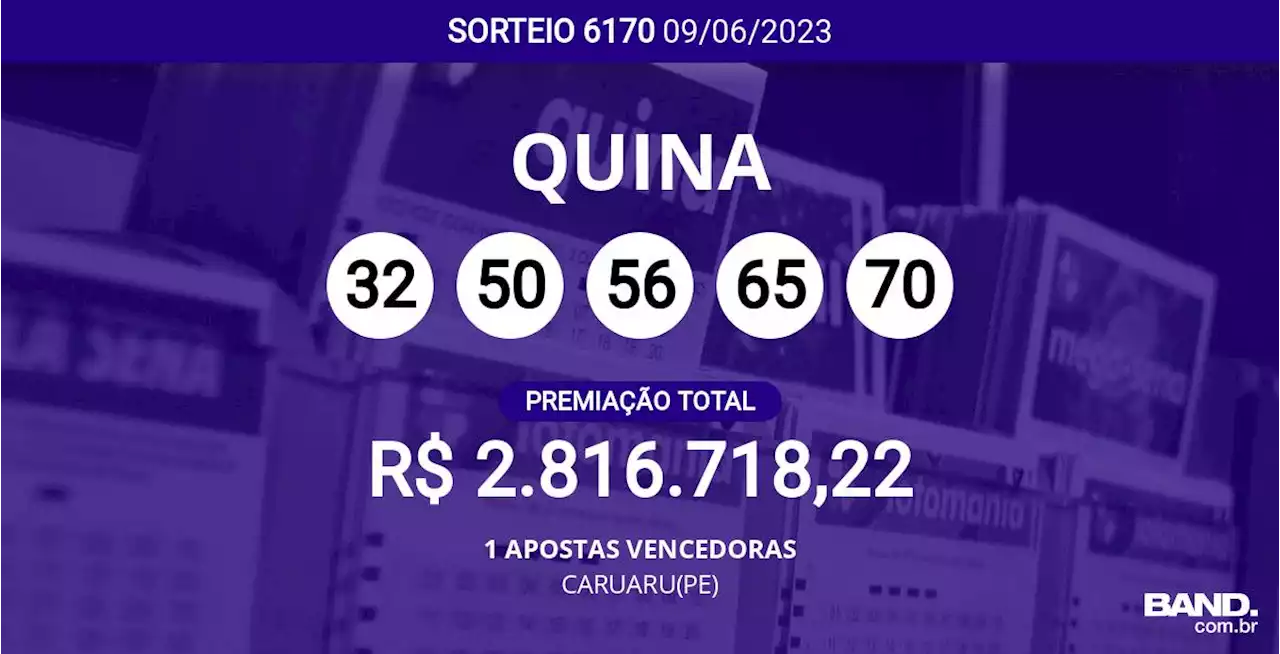 Aposta única de CARUARU(PE) acerta a Quina 6170; veja as dezenas