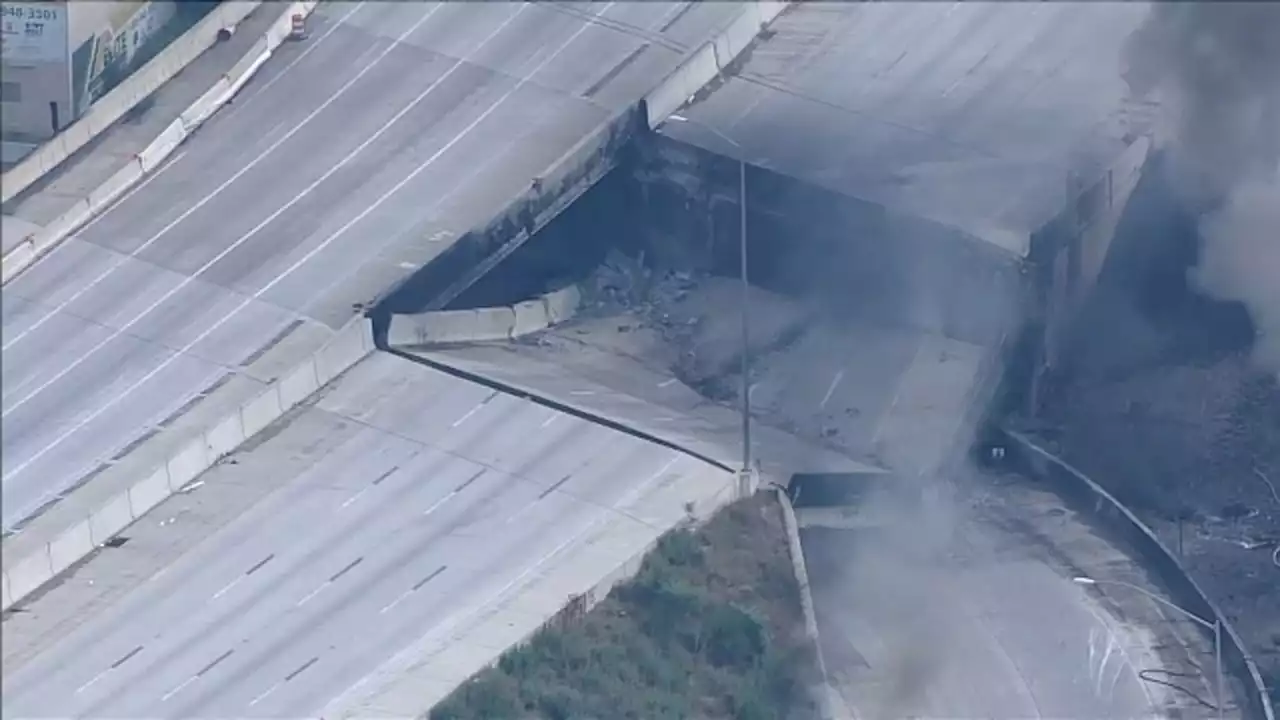 Portion of Interstate 95 collapses in Philadelphia after tanker fire burns under overpass