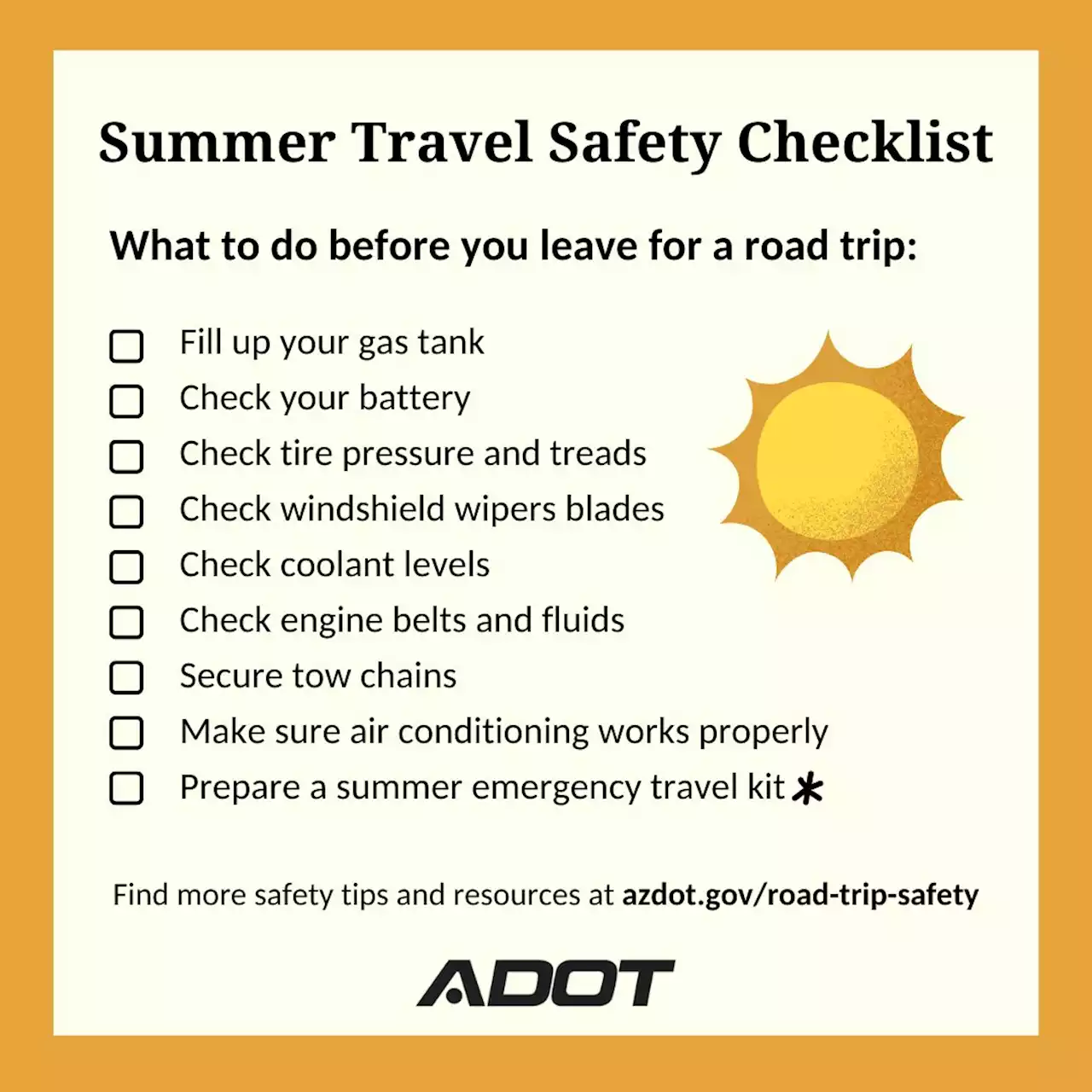 Summer Travel Safety Checklist | Department of Transportation