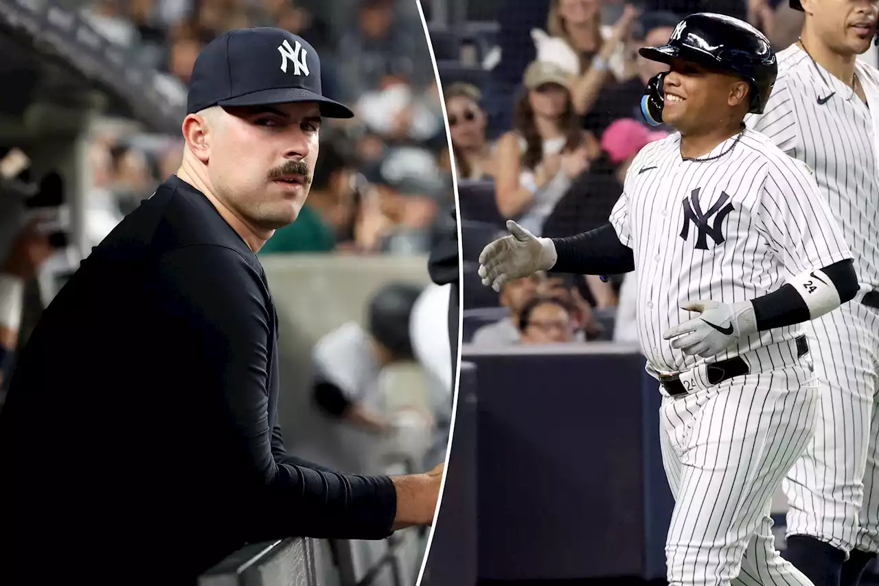 Carlos Rodon hits Willie Calhoun with pitch at Yankees batting practice