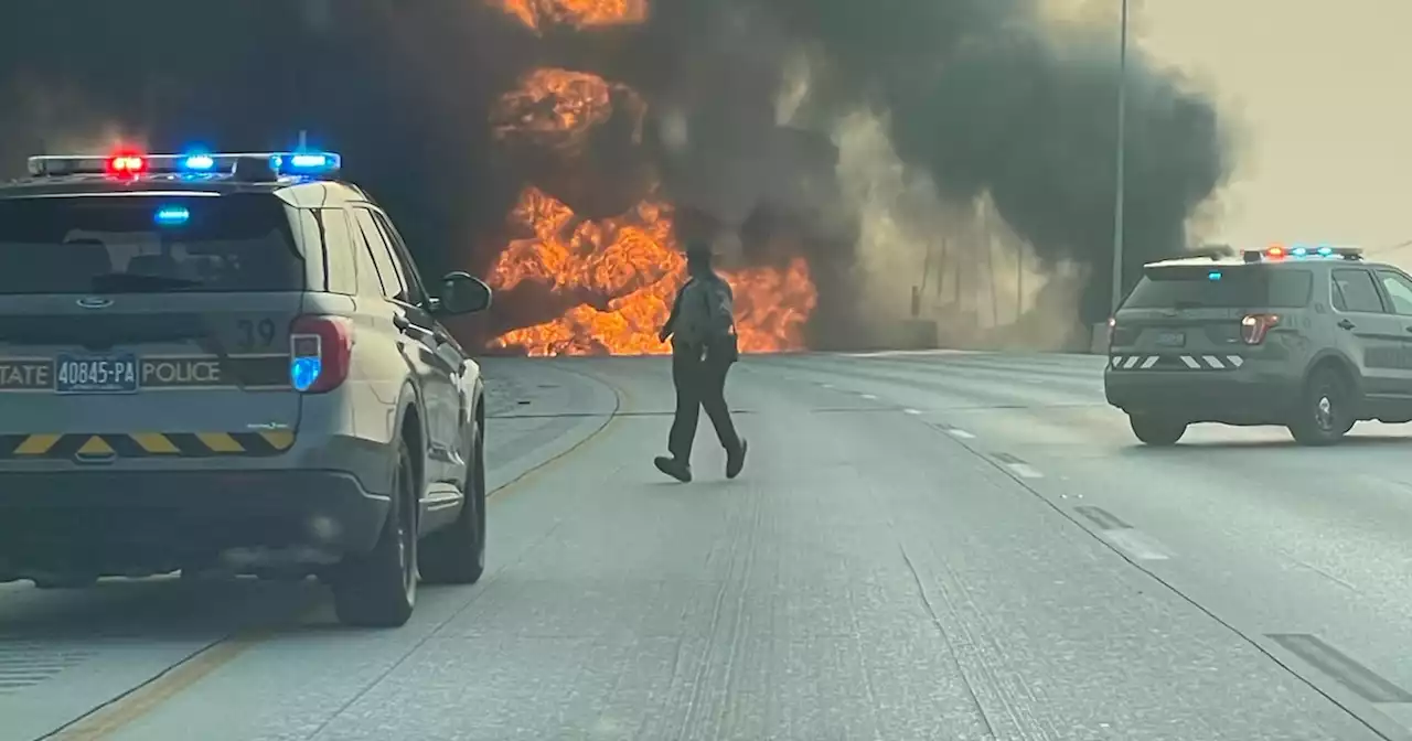 Portion of I-95 overpass collapses in Philadelphia following large vehicle fire, closing interstate