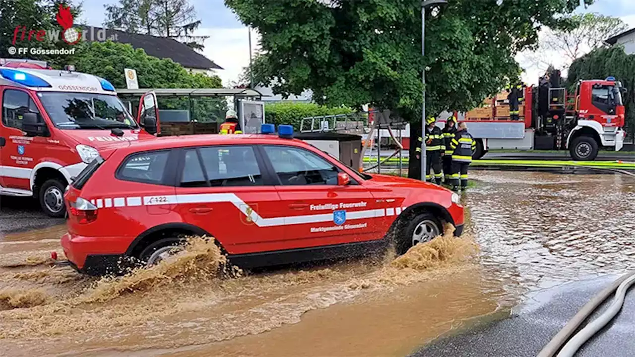 Stmk: Überschwemmung nach Starkregen in Gössendorf → 60 Kräfte am 11.06.2023 im Einsatz