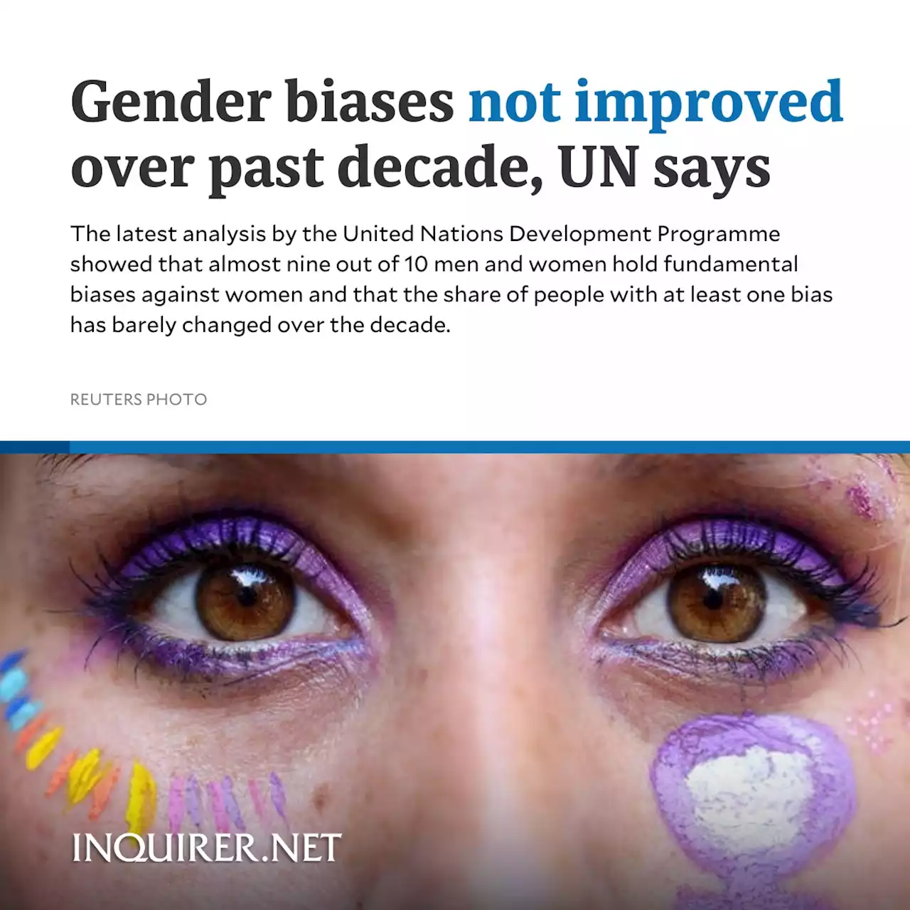 Gender biases not improved over past decade, UN says