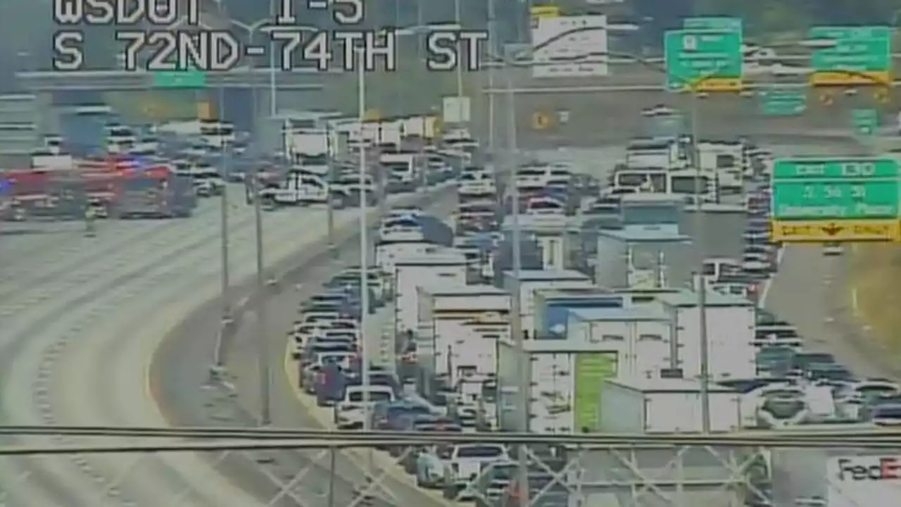 Armed carjacking, fire blocks southbound I-5 lanes through Tacoma