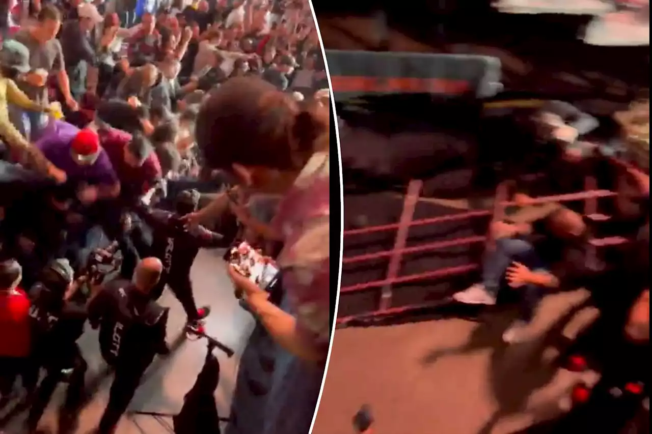 Fans fall during scary railing collapse that nearly takes out fighter at UFC 289