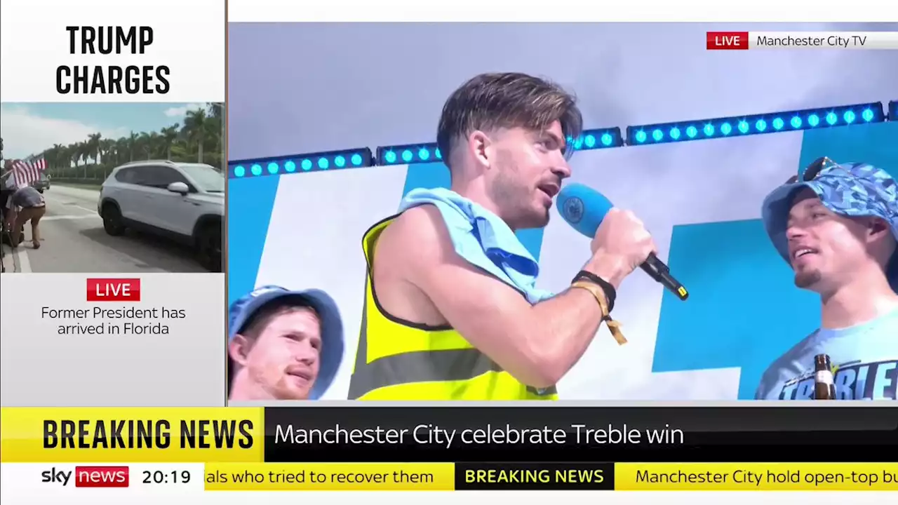 Manchester City live updates: Jack Grealish soaked with champagne during triumphant Treble celebrations