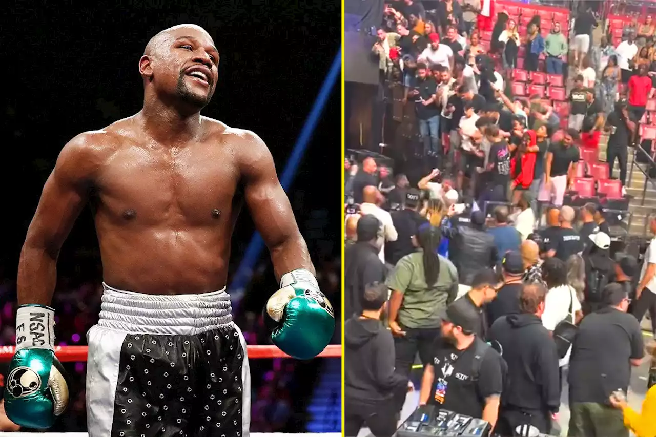 Scary scenes as huge crowd fights break out after Floyd Mayweather vs John Gotti III brawl