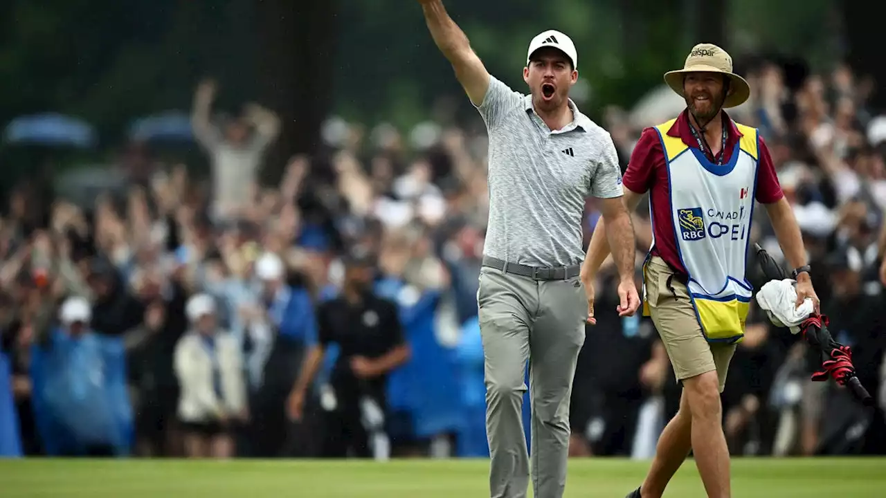 Adam Hadwin tackled by security guard after celebrating Nick Taylor's RBC Canadian Open