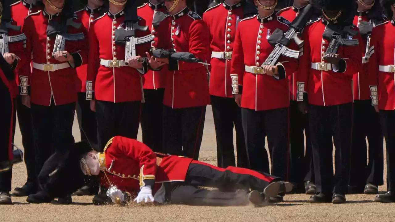 Royal Guards Swoon in Heat Practicing for King Charles III's Birthday Party