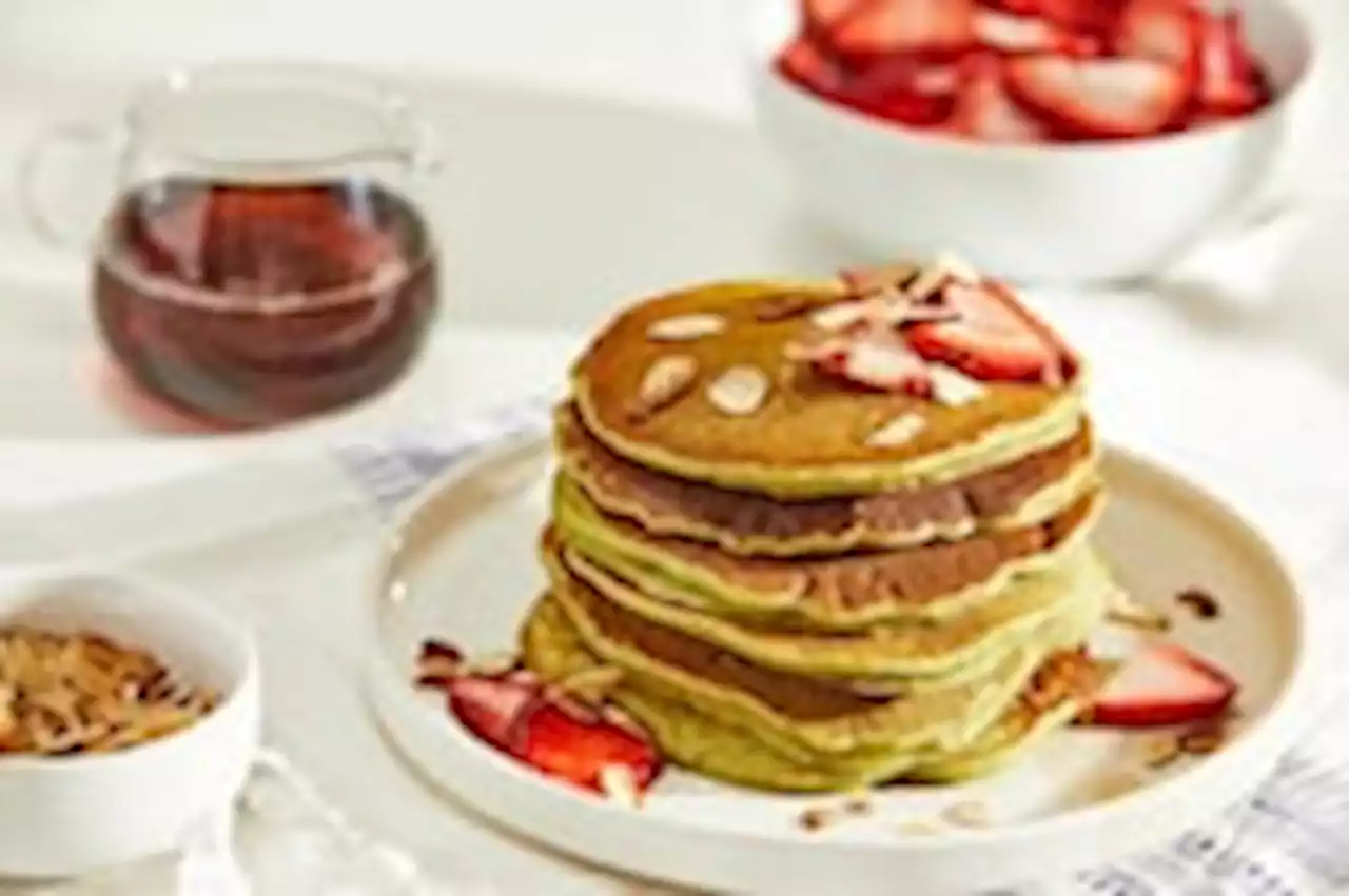 Matcha gives these pancakes a verdant hue and a nutritional boost