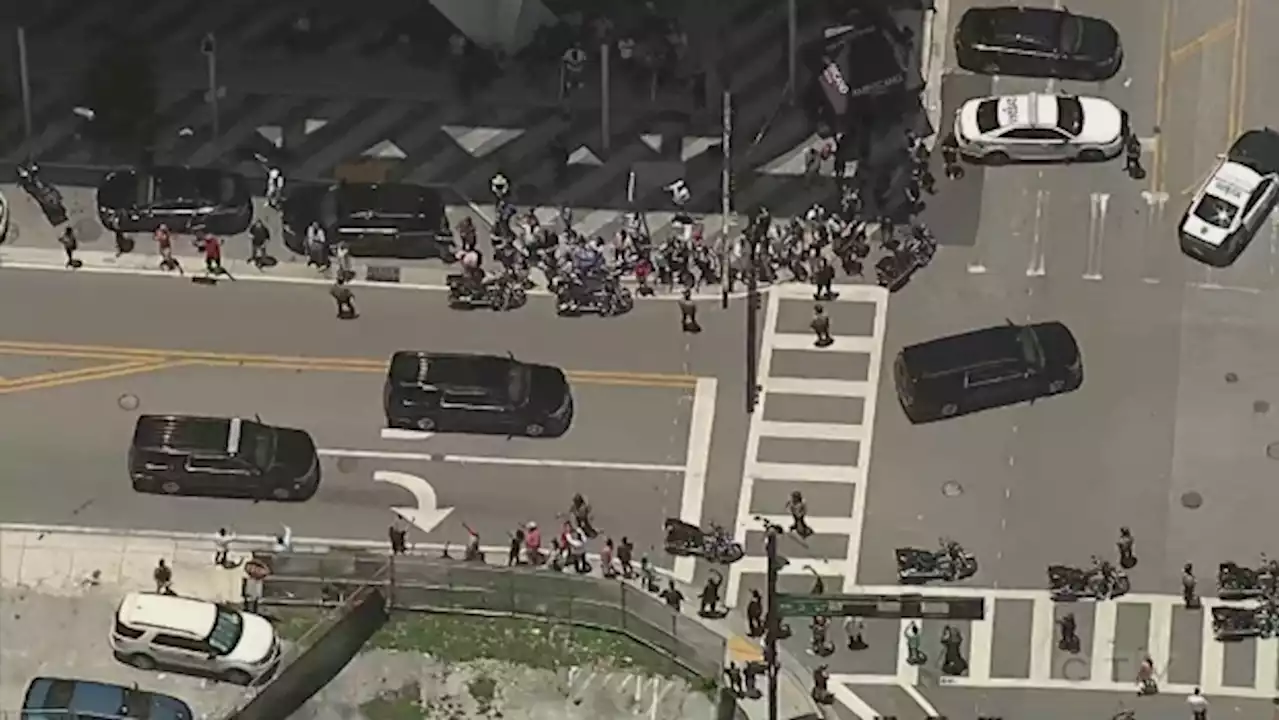 Aerial views: Trump motorcade arrives at court