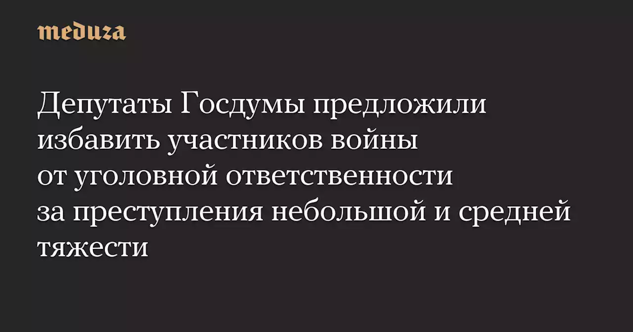 Депутаты Госдумы предложили избавить участников войны от уголовной ответственности за преступления небольшой и средней тяжести — Meduza