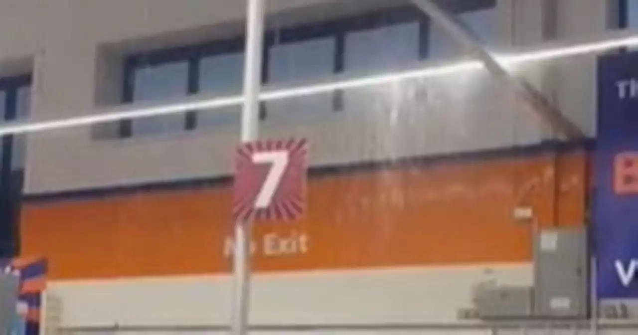 Moment rain gushes through B&M ceiling after similar scenes at Costco