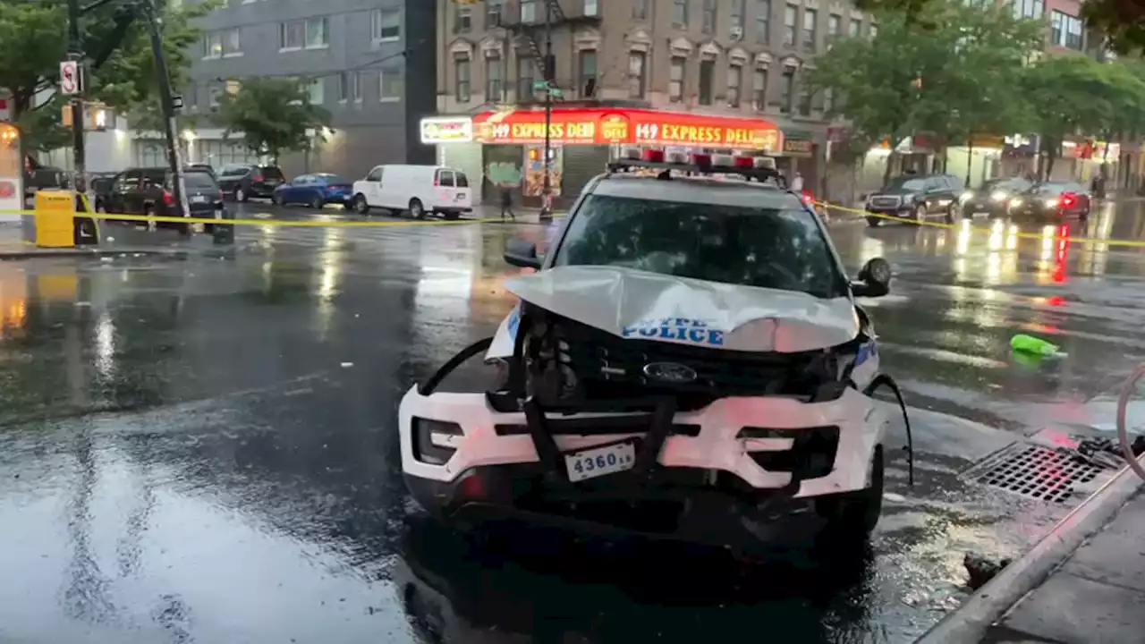 NYPD officers rushing wrong-way down road hurt in nasty T-bone crash