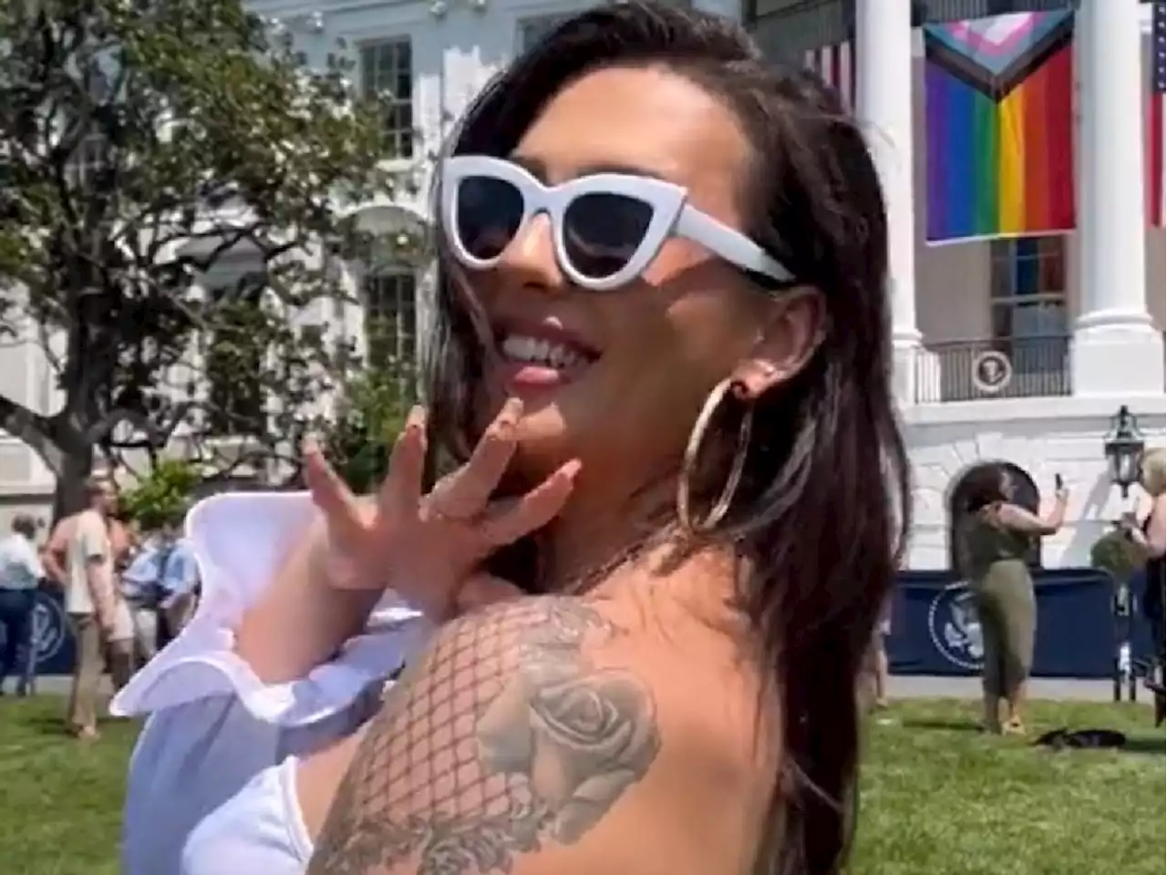 Transgender influencer slammed after going topless at White House Pride event