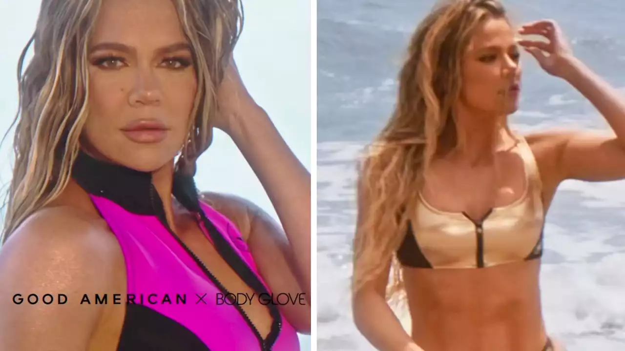 Khloe Kardashian Flaunts Toned Physique & Rocking Abs in New Good American x Body Glove Swim Campaign