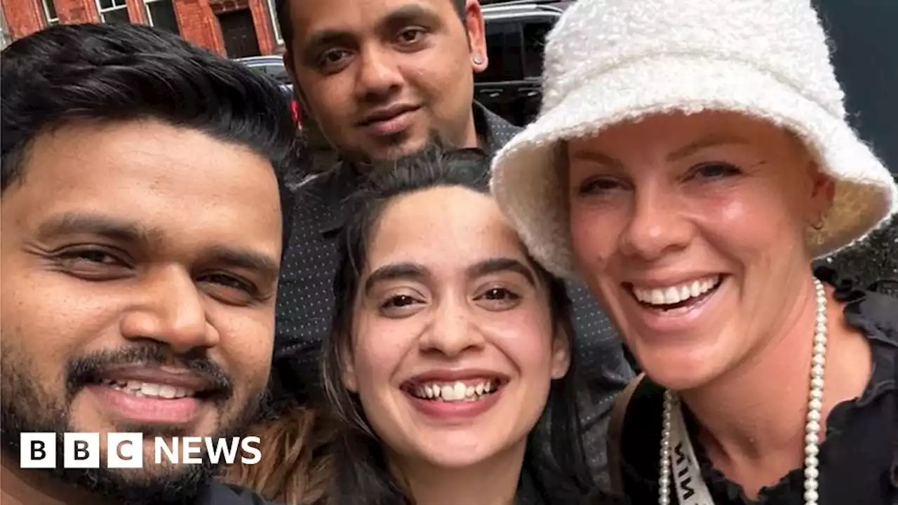 Pink surprises Birmingham Indian restaurant staff before gig