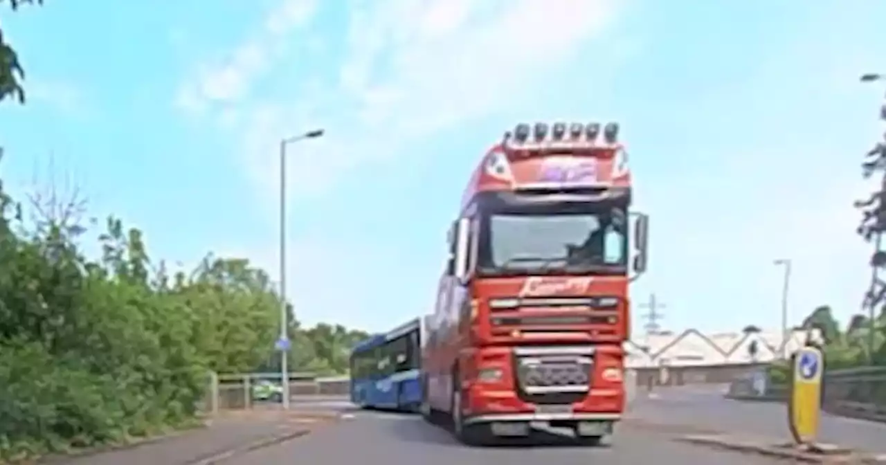 Scots driver swerves to avoid head-on crash with lorry towing bus