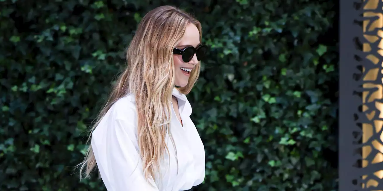 Jennifer Lawrence Puts a Cool Spin on the Shirt Dress While Out in Spain