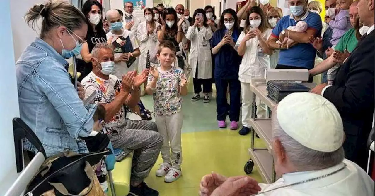 Pope Francis meets young cancer patients at hospital before his expected discharge after abdominal surgery