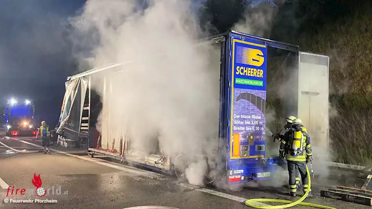 D: Heiße Bremse setzt Sattelauflieger auf BAB 8 bei Pforzheim in Brand