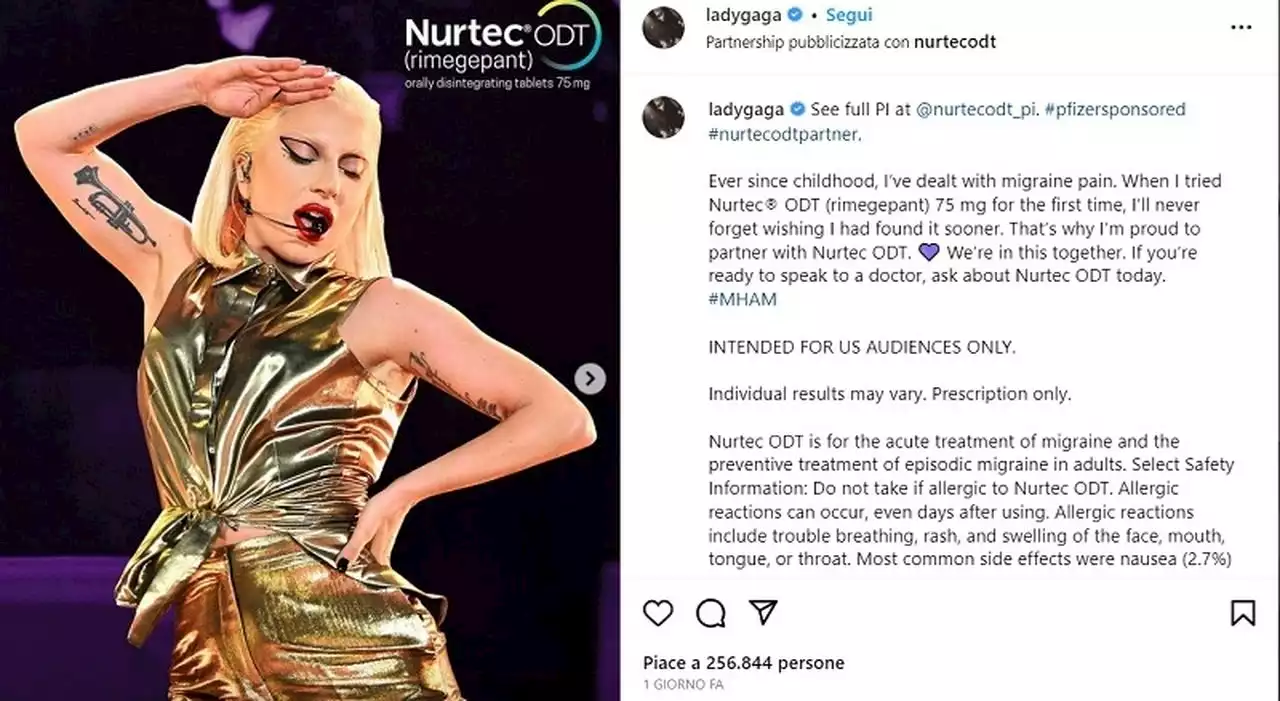 Lady Gaga sponsorizza un farmaco contro l'emicrania. Scoppia la polemica: «Non hai bisogno di questi soldi»