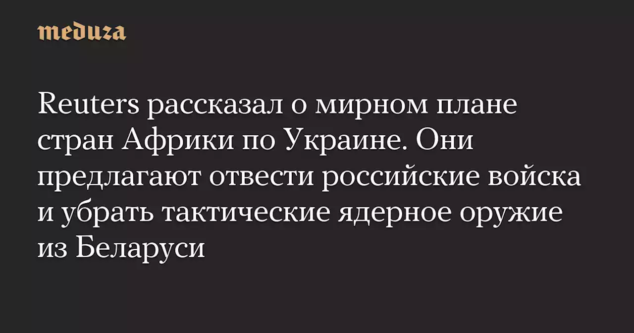 Reuters рассказал о мирном плане стран Африки по Украине. Они предлагают отвести российские войска и убрать тактические ядерное оружие из Беларуси — Meduza