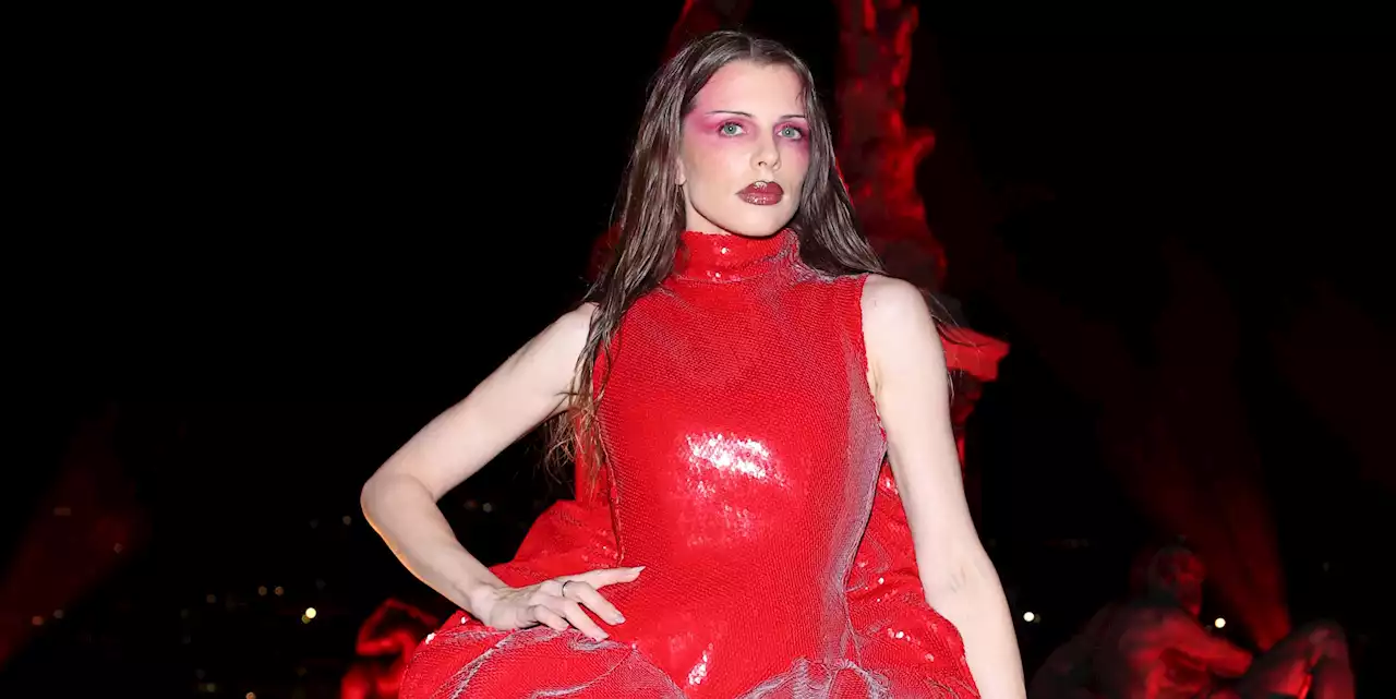 Julia Fox's Cool Red Latex Gown Has a Cutout Revealing Cheeky Red Undies