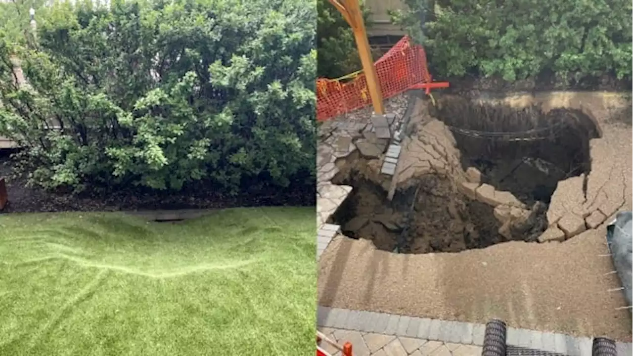 Regina family wondering when they can use backyard again after large sinkhole emerges | CBC News