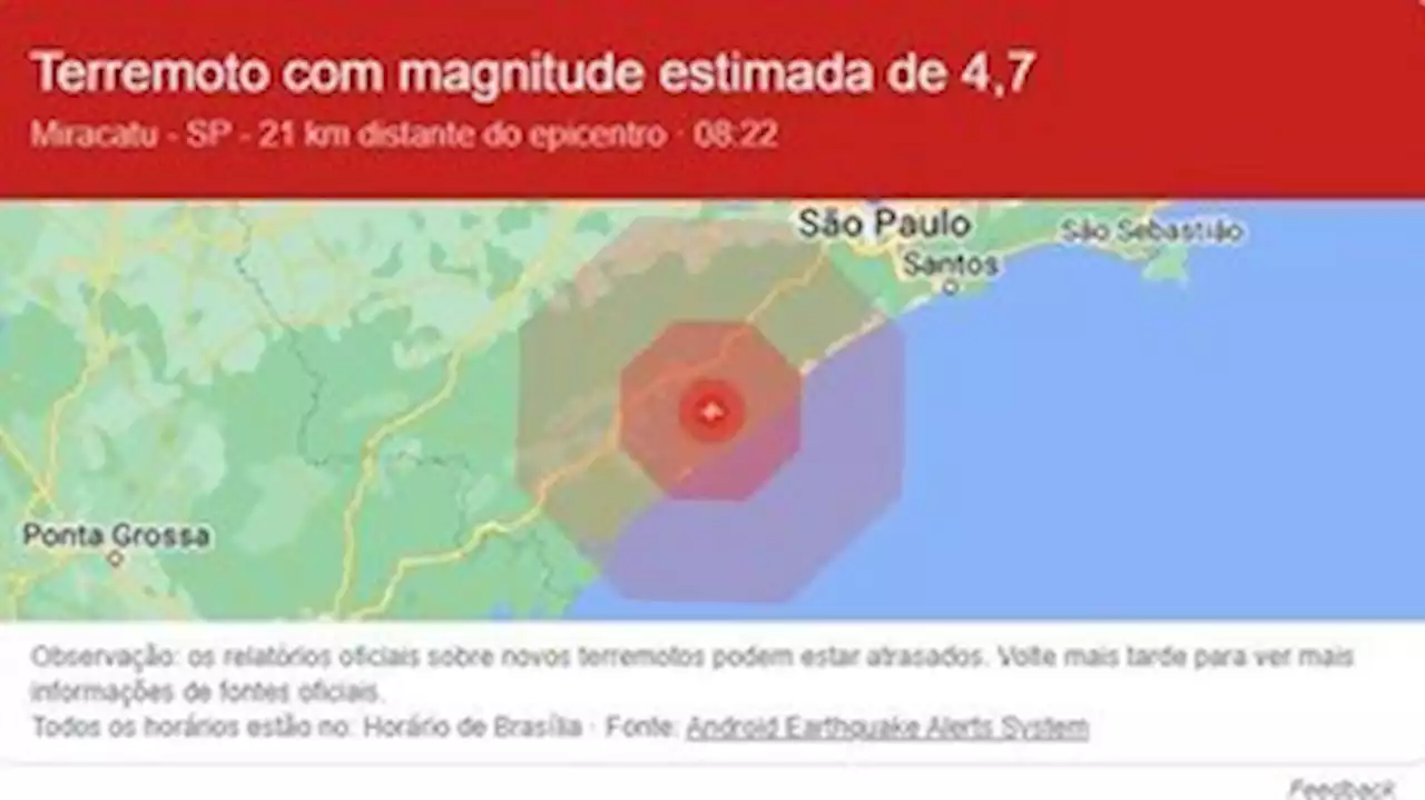 São Paulo registra terremoto de magnitude 4,7