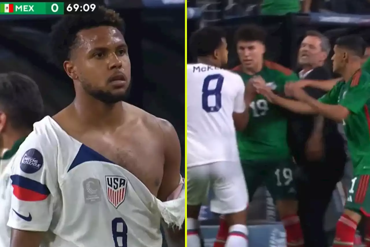 Four reds, McKennie's shirt ripped and homophobic chants in chaotic USA vs Mexico clash