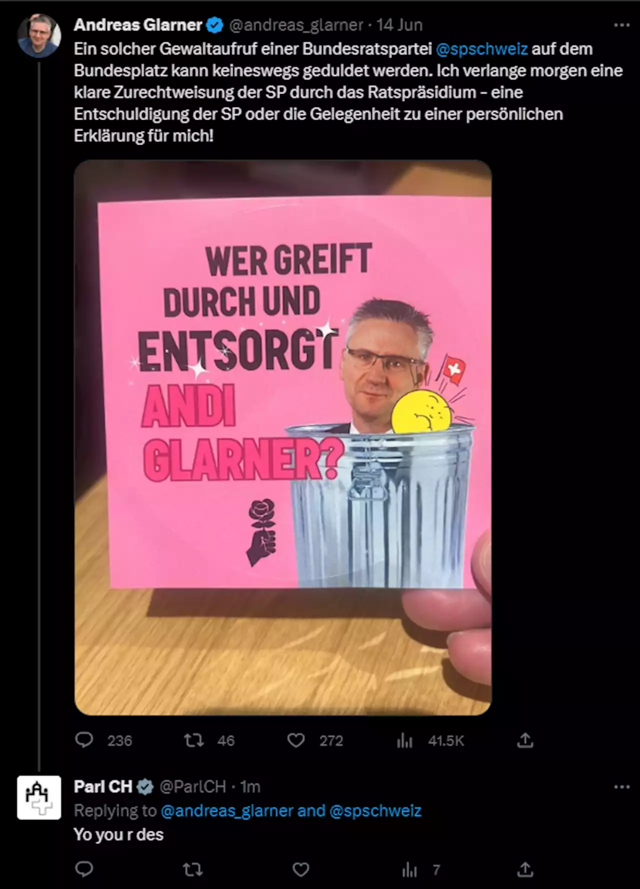 Mysteriöser Tweet: Was wollten die Parlamentsdienste Andreas Glarner hier bloss sagen?