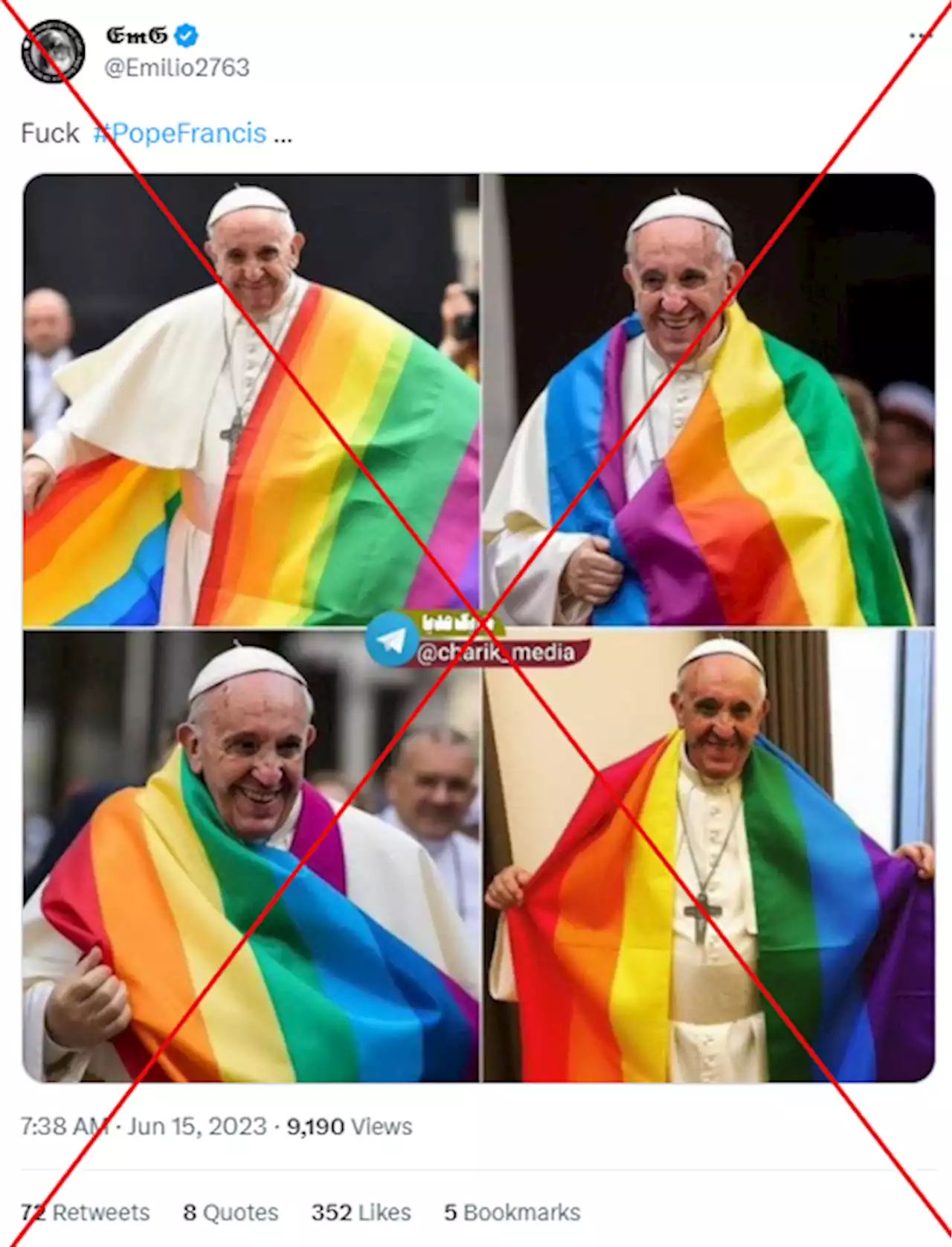 Images of Pope Francis wearing pride flag are AI-generated