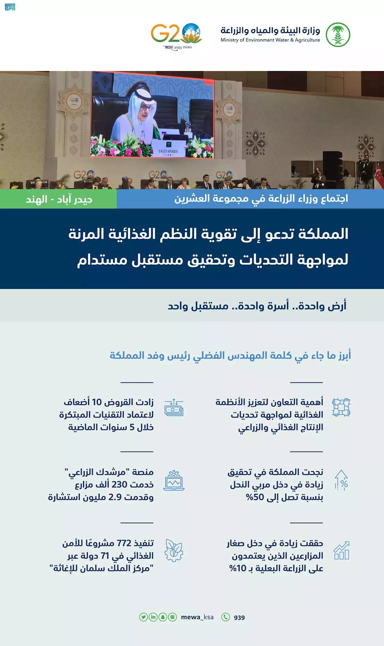 المملكة تدعو دول 'العشرين' إلى التعاون لتقوية النظم الغذائية المرنة