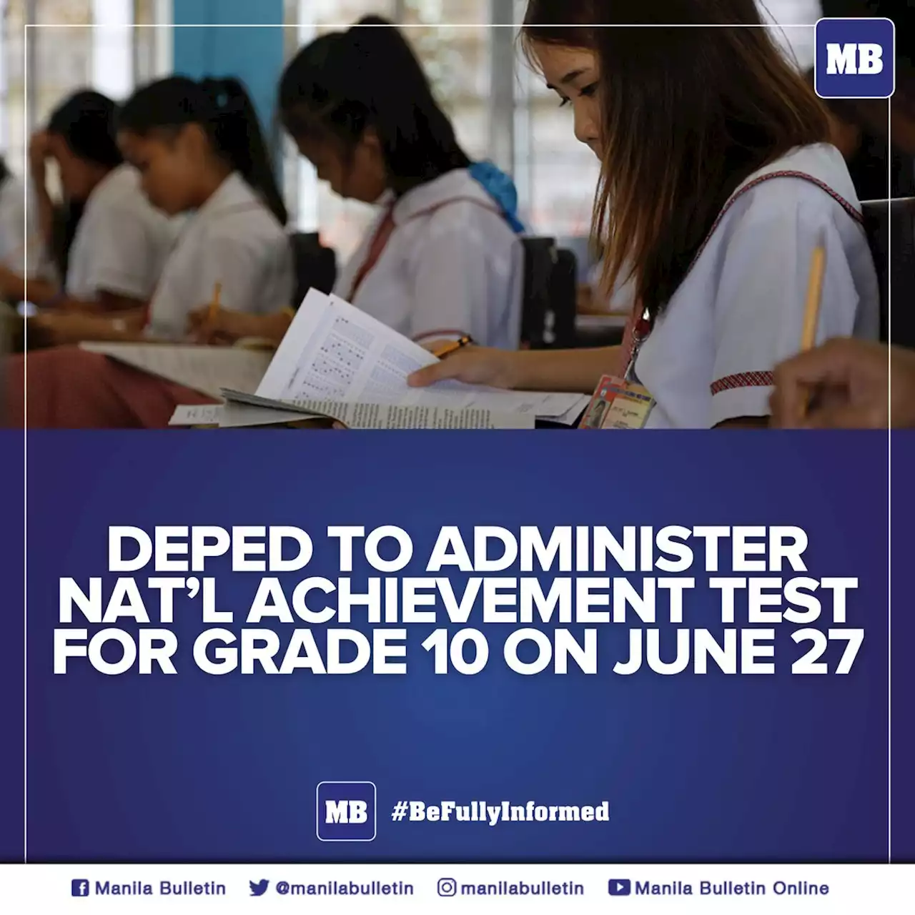 DepEd to administer Nat’l Achievement Test for Grade 10 on June 27