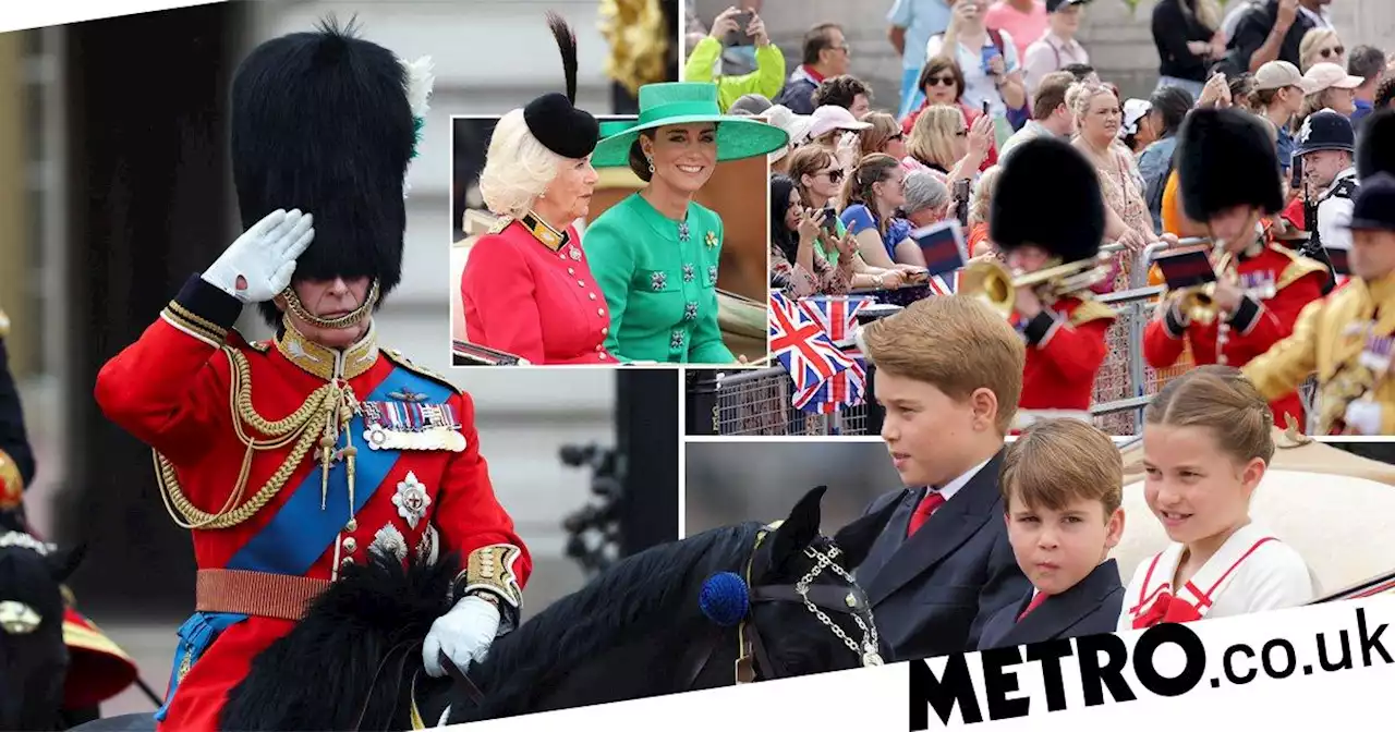 King Charles rides on horseback in his first official birthday parade