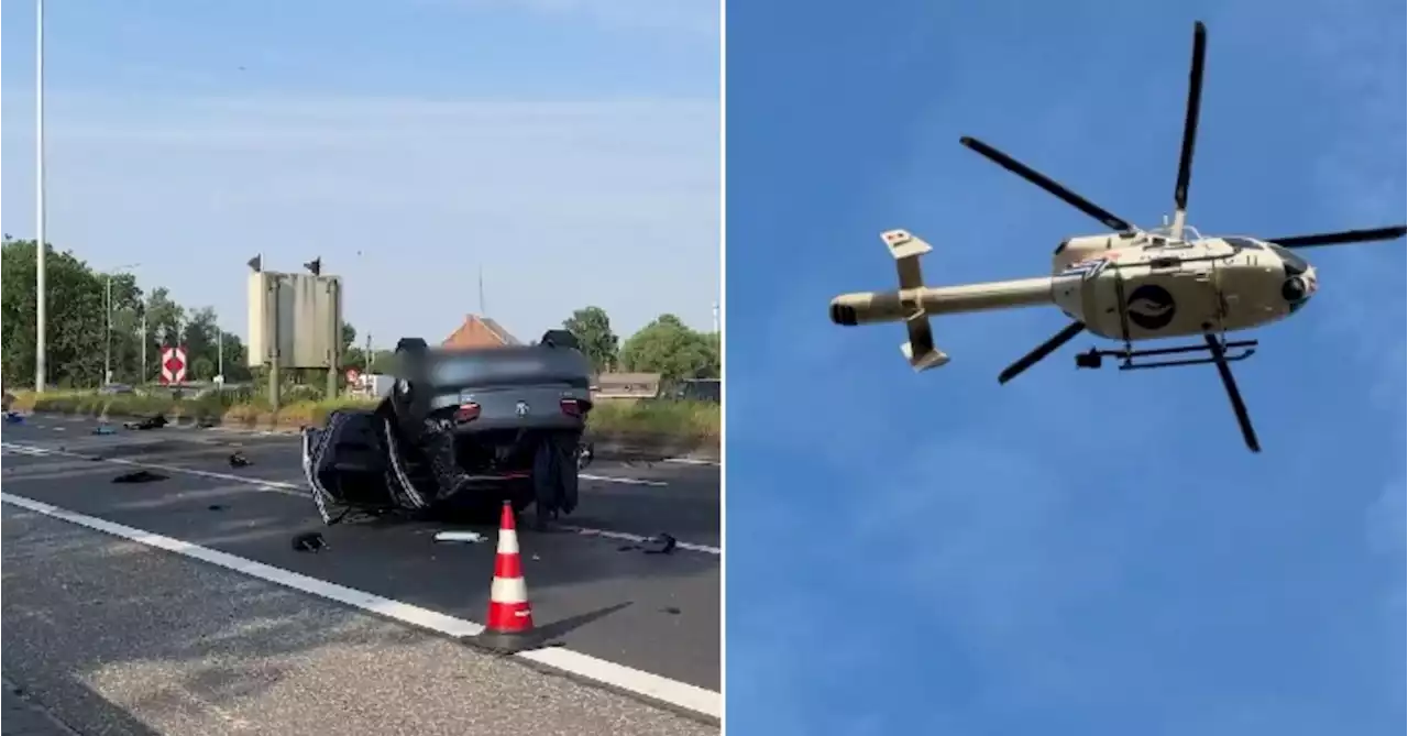 Impressionnant accident sur l’A12: une voiture finie sur le toit, un blessé et une personne introuvable, l’hélicoptère de la police est sur place