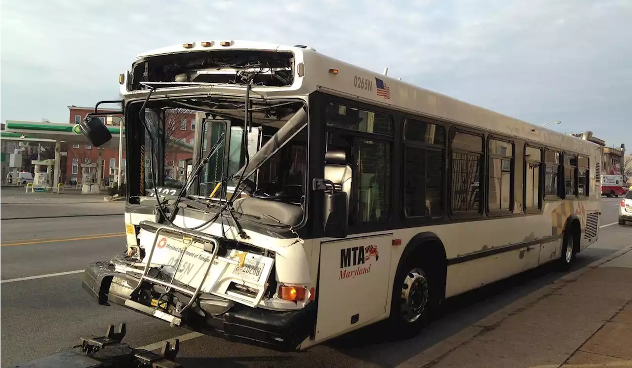 Maryland Transit Administration bus collides with cars then a building, leaving at least 17 injured