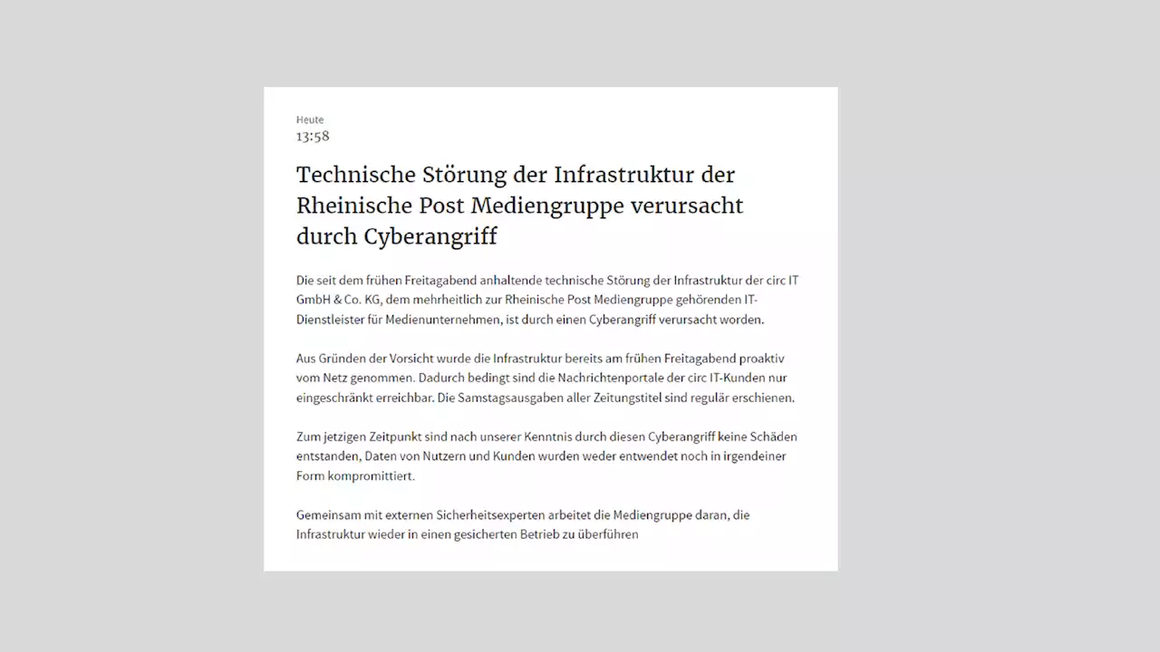 Hackerangriff auf Rheinische Post Mediengruppe: Webseiten nicht erreichbar