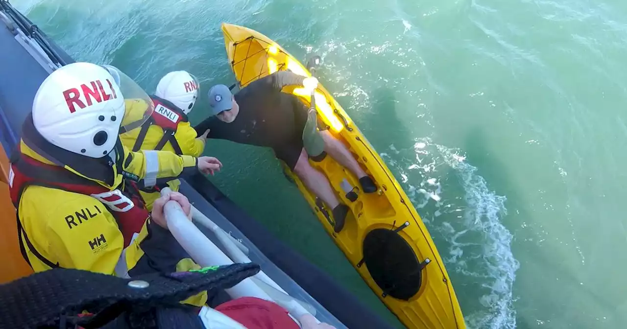 Watch moment RNLI rescue kayaker after being swept out to sea