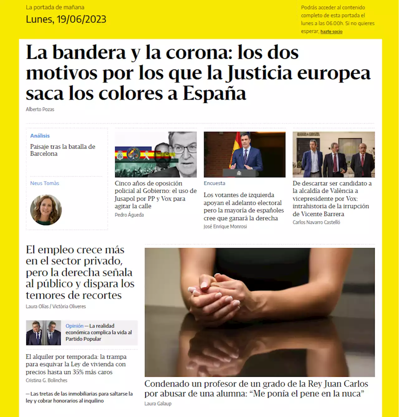 La portada del 19 de junio de 2023 - elDiario.es