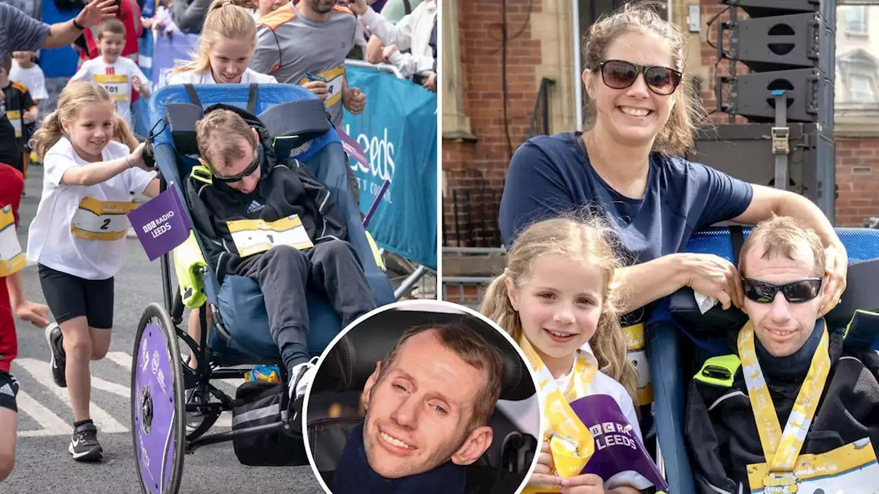 Rob Burrow's daughters help him run on Father's Day