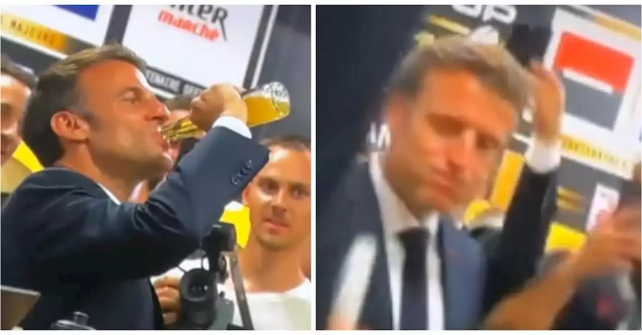 Emmanuel Macron comme on ne l’a jamais vu: le président français descend dans les vestiaires du stade de France pour... affoner une bière!(vidéo)