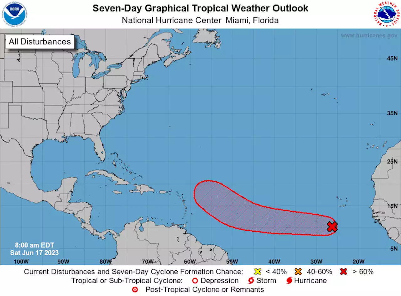 Hurricane forecasters say a tropical depression will likely form in Atlantic in next week