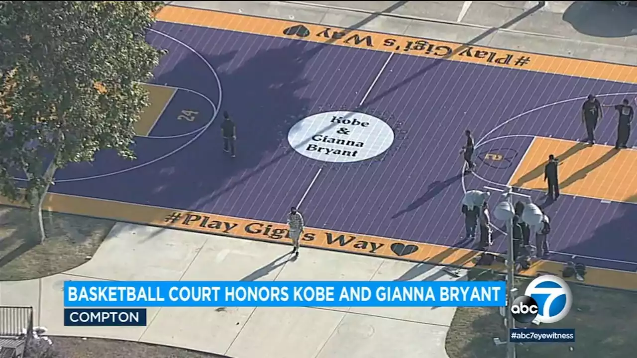 Compton honors Kobe and Gianna Bryant with purple and gold basketball court and mural